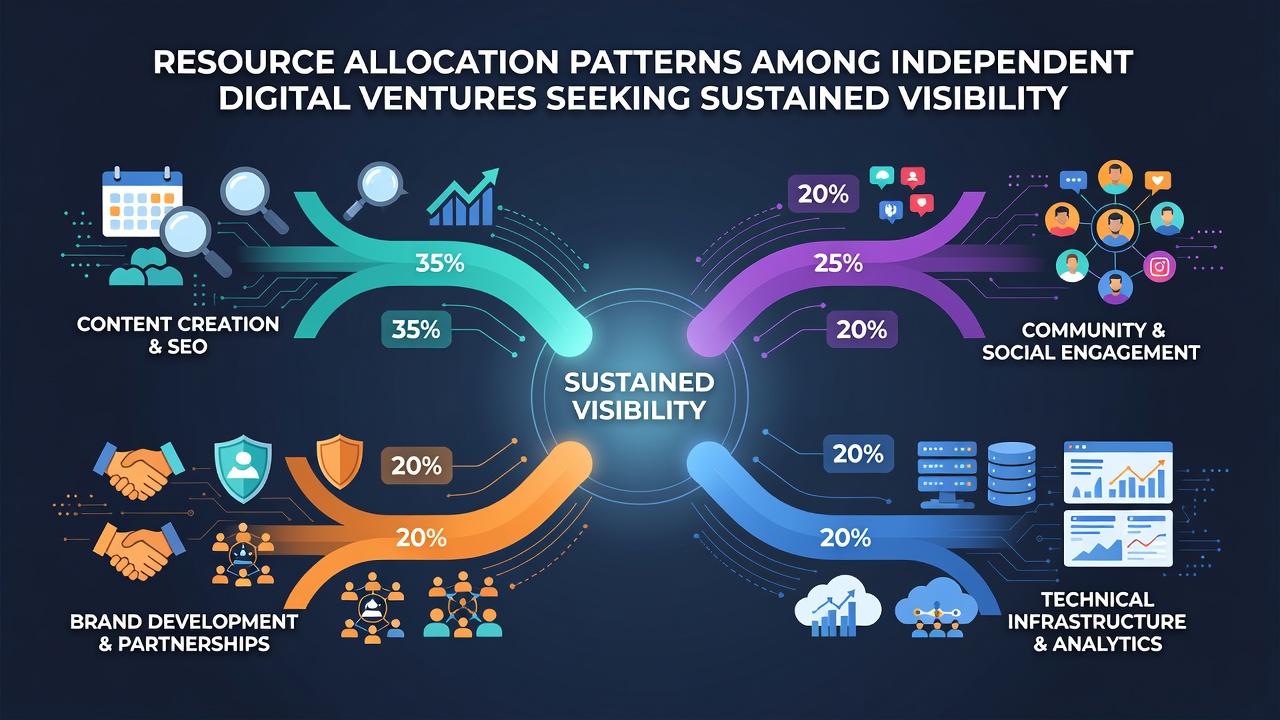 Resource tracking dashboards help digital ventures monitor how budget splits between content, technical work, and promotion affect visibility metrics over multiple quarters