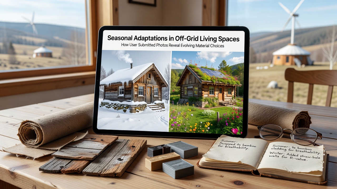 Collection of user photos depicting summer ventilation upgrades and modular shading systems on remote cabins